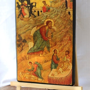 Good Samaritan icon, New Coptic art, easel display and wall display