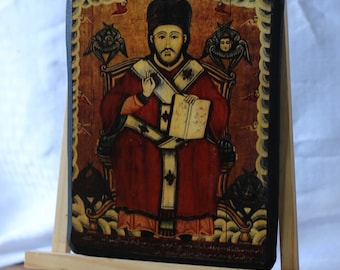 Jesus Christ on the throne icon, Jesus Christ in Majesty icon, Christ Enthroned icon, Coptic art, Coptic icon, Wall display, easel display