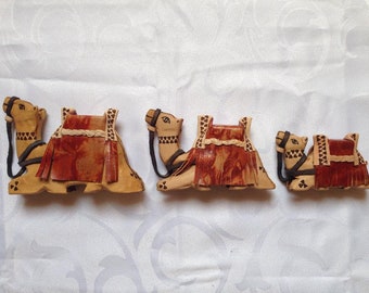 Leather Art Sculpture, Handmade Leather camel with accessories leather, Large size, sitting style with burn design on leather