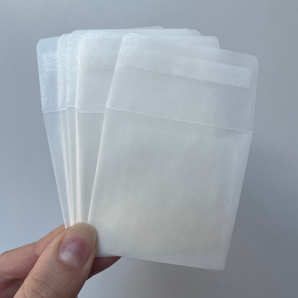 Set of 25, 50 or 100 Glassine envelope peel & seal with flap. Perfect for DIY Wax melts, seeds, wedding favour, mini confetti bags 65 x 65mm