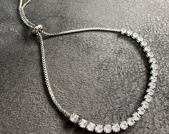 Silver rhinestone slider bracelet - Toggle bracelet