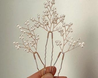 Gold Faux Pearl Hair Pins - Bridal Hair Accessories, Set of 3