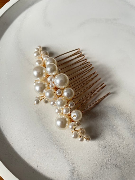 Elegant Gold and Cream Hair Comb Amazon.com : NOLITOY Elegant Gold Hair Comb Headpiece for  main image 3