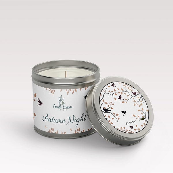 Harvest Delight: Autumn Night Candle Tin | Pine and Sweet Berries Scented Soy Wax Candle