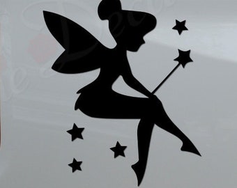Fairy Girl Tinkerbell Tinker Bell Sitting Magic Wand Pixel Dust Die Cut Vinyl Decal Sticker For Car Truck Motorcycle Window Bumper Wall