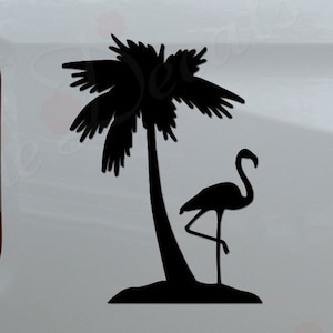 Flamingo Bird Under Beach Palm Tree Animal Wildlife Die Cut Vinyl Decal Sticker For Car Truck Motorcycle Window Bumper Wall Home Decor