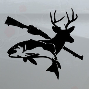 Sportsman Hunting Fishing Deer Fish Rifle Die Cut Vinyl Decal Sticker For Car Truck Motorcycle Window Bumper Wall Home Decor