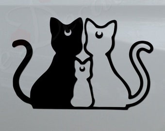 Three Cats Sitting Moon Kitty Kitten Pet Die Cut Vinyl Decal Sticker For Car Truck Motorcycle Window Bumper Wall Home Decor