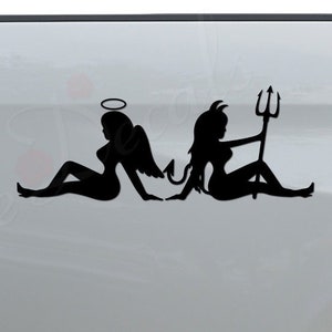 Sexy Angel Devil Girls Sitting Nice Naughty Die Cut Vinyl Decal Sticker For Car Truck Motorcycle Window Bumper Wall Home Decor
