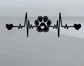 Heart Love Dog Pet Paw Print EKG Heartbeat Lifeline Die Cut Vinyl Decal Sticker For Car Truck Motorcycle Window Bumper Wall Home Decor