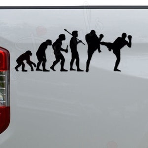 Ape Human Evolution of Muay Thai Kickboxing Boxer Die Cut Vinyl Decal Sticker For Car Truck Motorcycle Window Bumper Wall Home Office Decor