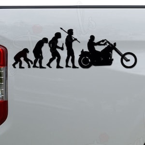 Ape Human Evolution of Motorcycle Chopper Die Cut Vinyl Decal Sticker For Car Truck Motorcycle Window Bumper Wall Home Office Decor