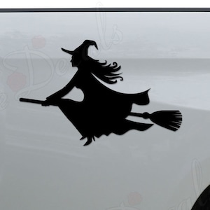 Witch Flying Broomstick Halloween Cat Die Cut Vinyl Decal Sticker For Car Truck Motorcycle Window Bumper Wall Home Office Decor