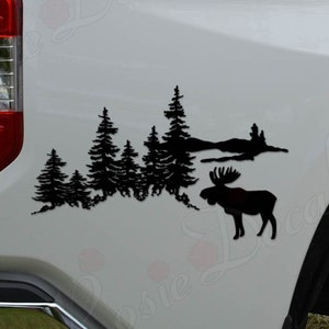 Moose Forest Mountain Outdoors Hunting Die Cut Vinyl Decal Sticker For Car Truck Motorcycle Window Bumper Wall Home Office Decor