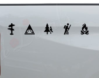 Camping Icons Outdoor Campfire Hiking Die Cut Vinyl Decal Sticker For Car Truck Motorcycle Window Bumper Wall Home Office Decor