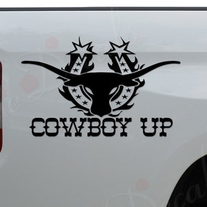 Cowboy Up Bull Longhorn Cattle Horseshoe Horse Riding Rodeo Die Cut Vinyl Decal Sticker For Car Truck Motorcycle Window Bumper Wall Decor