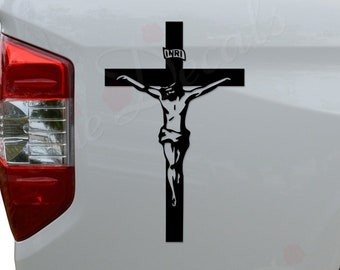 Jesus Christ Crucifixion Cross INRI Christian Catholic Die Cut Vinyl Decal Sticker For Car Truck Motorcycle Window Bumper Wall Home Decor