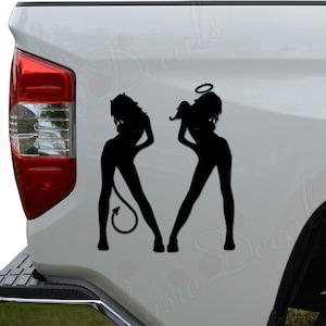 Sexy Angel Devil Girls Trucker Die Cut Vinyl Decal Sticker For Car Truck Motorcycle Window Bumper Wall Home Office Decor