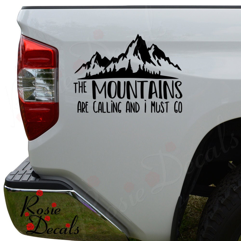 "The Mountains Are Calling" Bumper Sticker Decal - 5 Inch Vinyl, Outdoor Durable, For Car, Laptop, Window