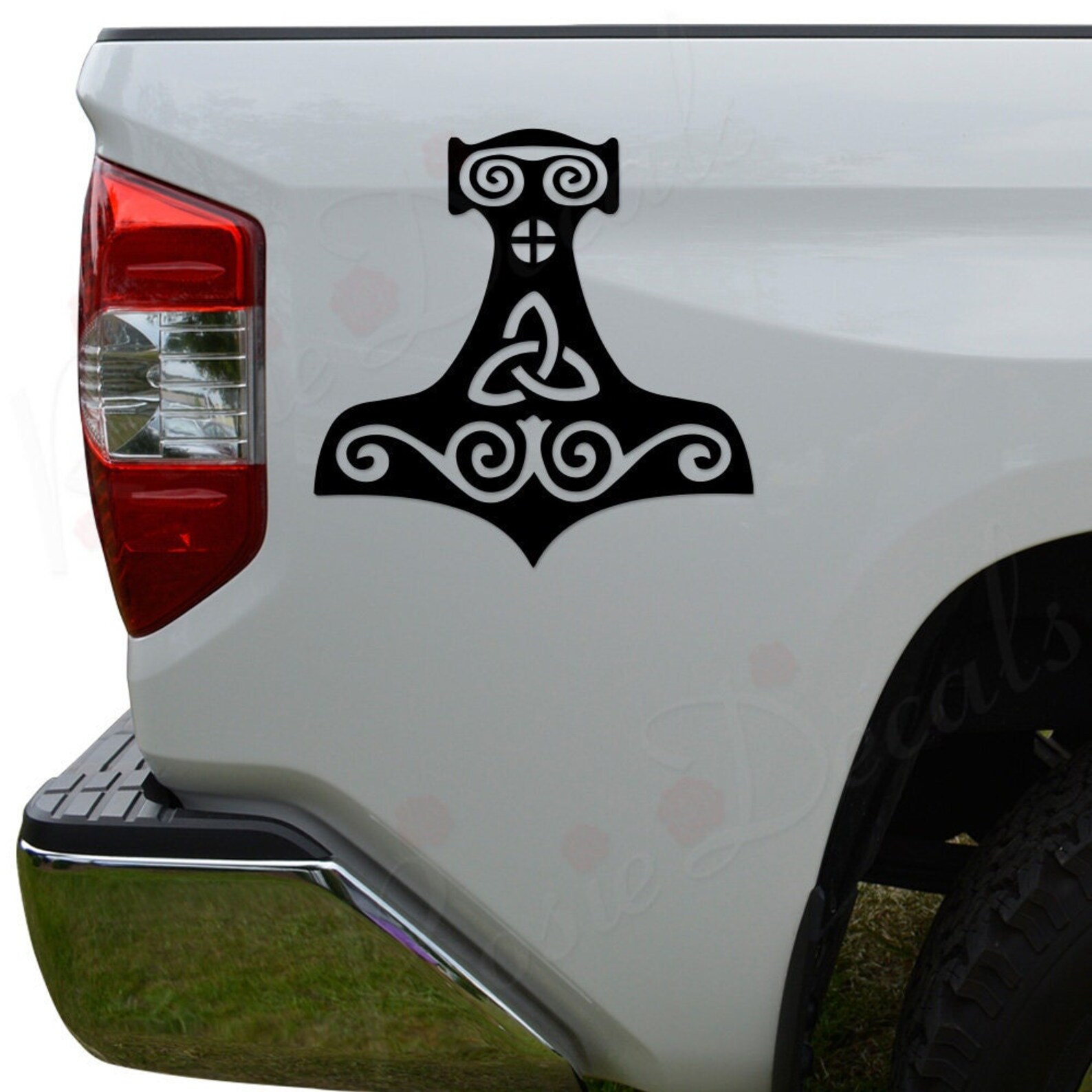 thumbnail interactive-video image 1 of Mjolnir Viking Hammer Vinyl Decal – Norse Dragons Die Cut Sticker (V2) 1 of 6