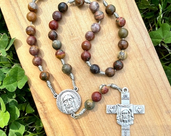 Holy Face Catholic Chaplet, Corded, Handmade, Stone, Passion of Jesus