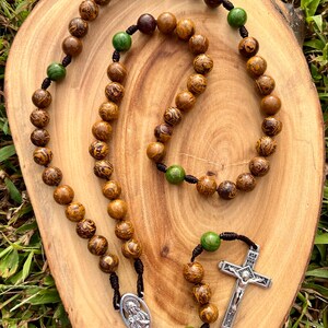 Catholic Stone Corded Rosary, Elephant Skin Jasper, Sacred Heart, Fatima Crucifix, Handmade, Durable