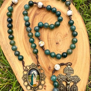 Mary Pregnant Catholic Stone Corded Rosary, Agate, Durable, Pardon Crucifix, Handmade