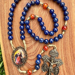 Our Lady Undoer of Knots, Marian Catholic Stone Corded Rosary, Lapis, Durable, Pardon Crucifix, Handmade, Untier of Knots