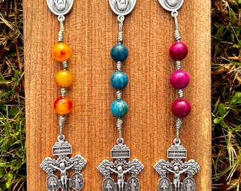Three Hail Mary Catholic Corded Chaplet, Handmade, Immaculate and Sacred Heart, Pardon Crucifix