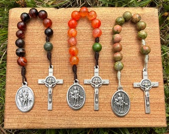 Saint Hubert Catholic Pocket Rosary, One Decade Rosary, Hunters, Archers, Mathematicians, Handmade, Stone, Corded
