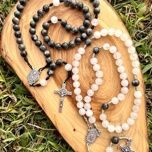 Wedding Rosary Set, Catholic, Stone, Corded, Miraculous Medal, Sacred Heart, Handmade, Wedding Gift, Bride and Groom, His and Hers