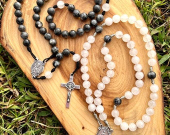 Wedding Rosary Set, Catholic, Stone, Corded, Miraculous Medal, Sacred Heart, Handmade, Wedding Gift, Bride and Groom, His and Hers