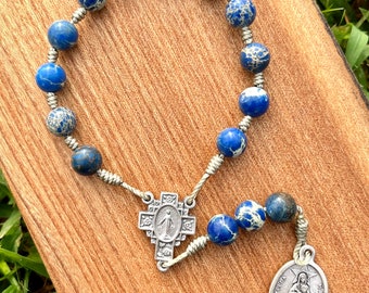 Stella Maris, Our Lady Star of the Sea Catholic Chaplet, Corded, Handmade, Stone, Sacred Heart