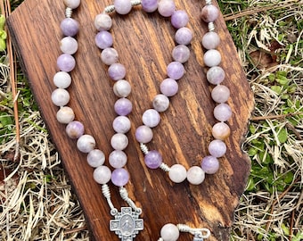 Amethyst Rosary, Stone Catholic Corded, Purple, Miraculous Medal, Fatima Crucifix , Handmade
