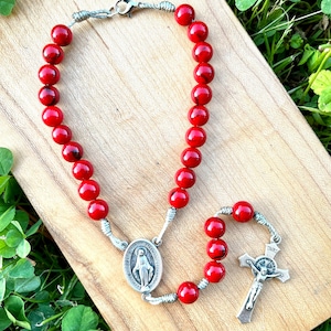 Rearview Mirror Rosary, Car Auto Stone Beads, Corded, Handmade, Protection, Catholic
