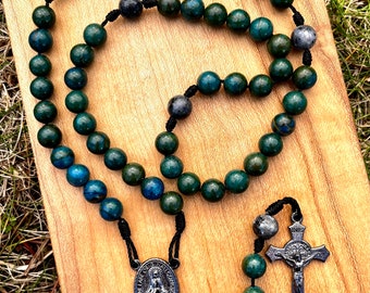 Catholic Stone Corded Rosary, Imperial Jasper, Miraculous Medal, Saint Benedict Crucifix, Handmade, Durable