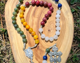 World Mission Rosary, Catholic, Sacred Heart, Pardon Crucifix, Handmade, Corded, Fulton Sheen, Gemstone