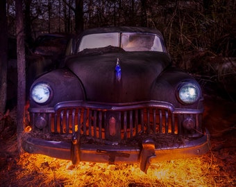 Colourful Light Painted Abandoned Vintage Classic Desoto, Night Photography At Old Car City USA - Fine Art Photography Prints, Canvas, Metal