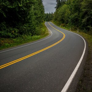 Moody Cloudy & Empty Country Forest Road Lined By Thick Lush Green Trees, Vertical Road Art - Fine Art Photography Prints, Canvas, Metal