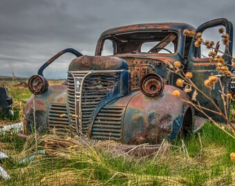 Antique Wrecked Rusty Vintage Abandoned Classic Fargo Truck Retired In A Rural Prairie Field - Fine Art Photography Prints, Canvas, Metal