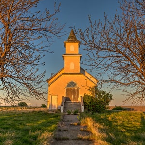 Abandoned Old Church At Sunset In Rural Alberta Canada, Prairie Rural Farmland Countryside Images - Art Photography Prints, Canvas, Metal
