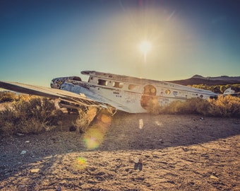 Abandoned Remains Of A Crashed Private Airplane Found In The Rural Nevada Desert, Airplane Photo -Fine Art Photography Prints, Canvas, Metal