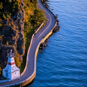 Prospect Point Lighthouse and Vancouver Seawall At Sunset, Vancouver City, BC Canada Landmarks - Fine Art Photography Prints, Canvas, Metal