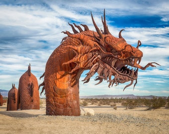 Metal Sculpture Of A Serpent Dragon Found In Borrego Springs California By Artist Ricardo Breceda - Art Photography Prints, Canvas, Metal