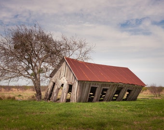 Old Tiny Abandoned Derelict Shack In The Vast Flat Open Prairies Of Rural Texas, Rural Southwest -Fine Art Photography Prints, Canvas, Metal