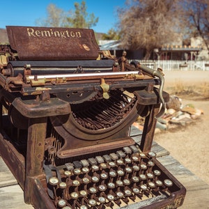Rusty Vintage Remington Typewriter Abandoned In The Desert, Great Gift For Writers And Bloggers - Fine Art Photography Prints, Canvas, Metal