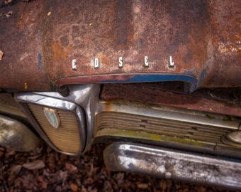 Rusty Classic Vintage Car Rusting In The Forest, Edsel Automotive Art, Old Car City Georgia - Fine Art Photography Prints, Canvas, Metal