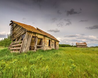 A Small Dilapidated Old Abandoned House In Rural Alberta Canada Countryside, Abandoned Prairies - Fine Art Photography Prints, Canvas, Metal