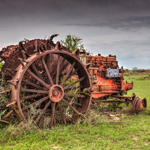 Rusty Abandoned Antique Vintage Farm Tractor In A Rural Texas Field In Spring, Rural Southwest - Fine Art Photography Prints, Canvas, Metal