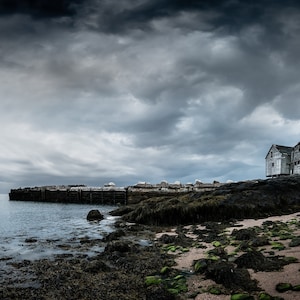 Isolated Fishing Shacks On The Atlantic Ocean During A Gloomy Cloudy Day In Nova Scotia, Canada - Fine Art Photography Prints, Canvas, Metal